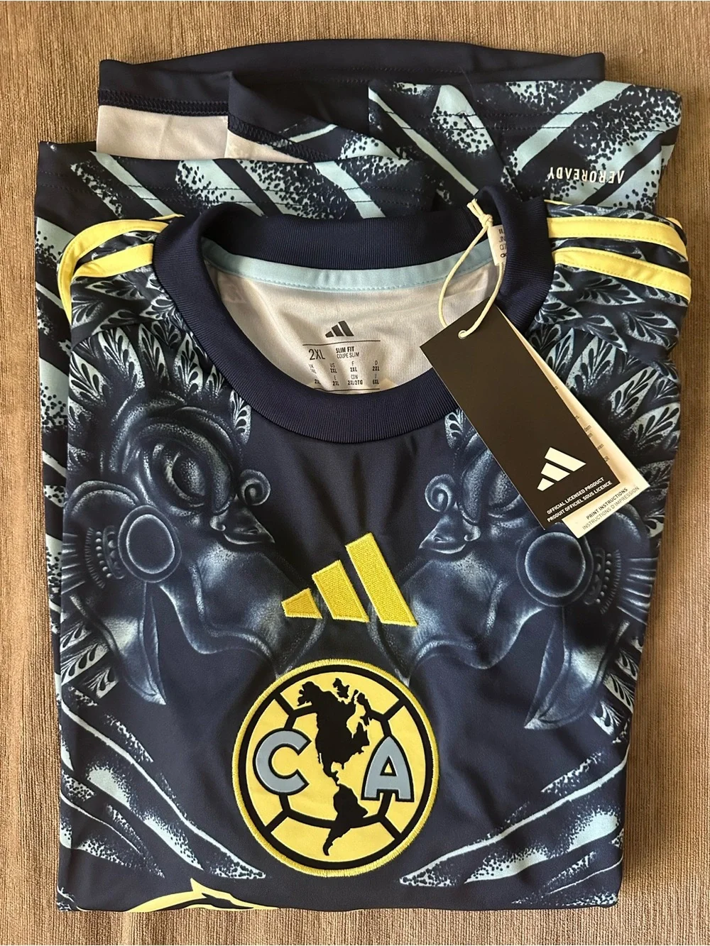 Adult 2XL adidas Caliente.mx Navy and Yellow Soccer Jersey